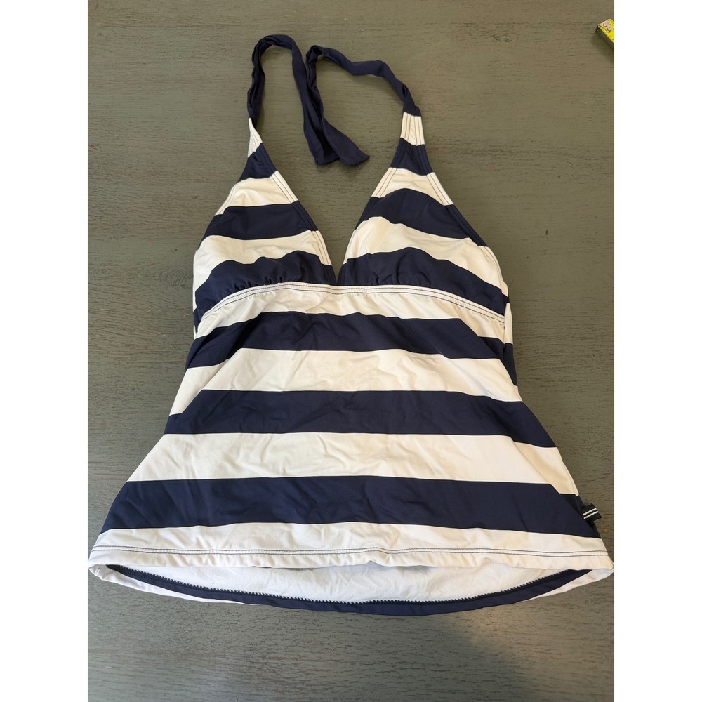 Nautica Womens Navy Blue White Striped Halter Tankini Top Size 2 NA77145Y